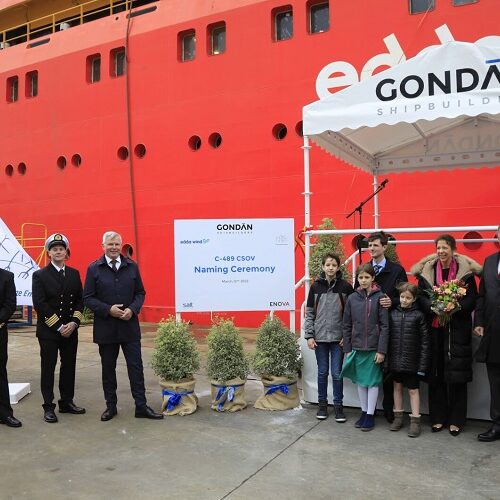 Ceremonia de amadrinamiento del buque Edda Breeze en las instalaciones de GONDAN